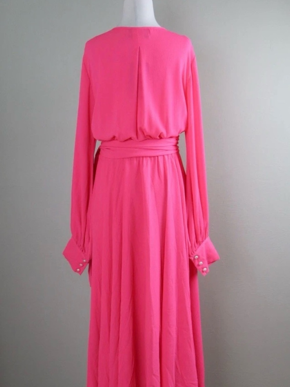 MEGHAN LA Lilypad Midi Wrap Dress Hot Fluorescent‎ Highlighter Neon Pink Size L - Picture 13 of 14